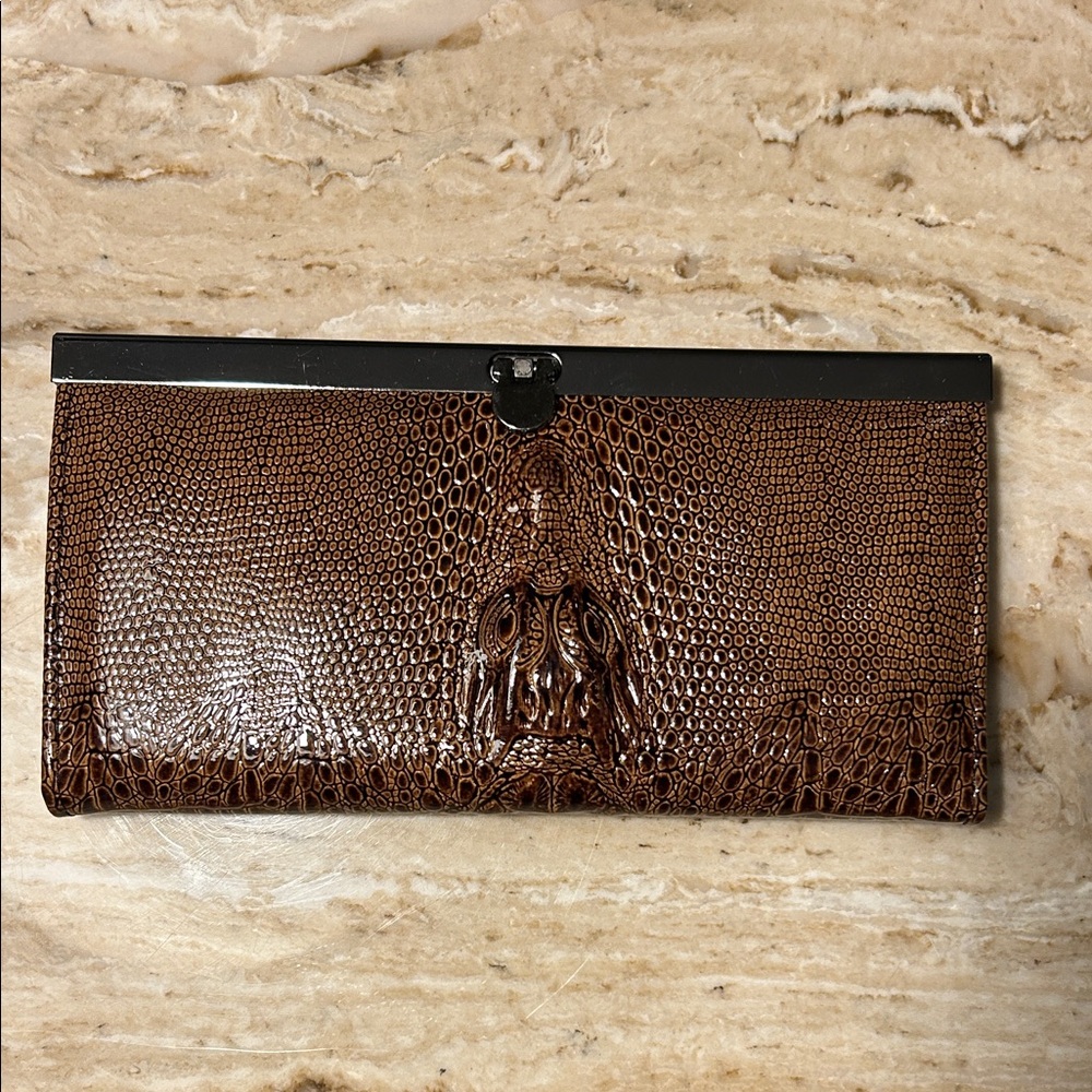 Vintage Embossed Alligator or Crocodile head, long wallet clutch